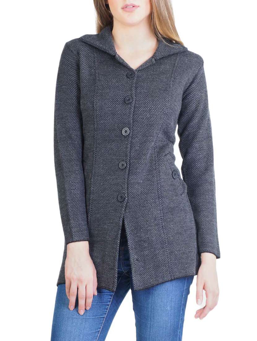 grey self design full sleeves coatigan