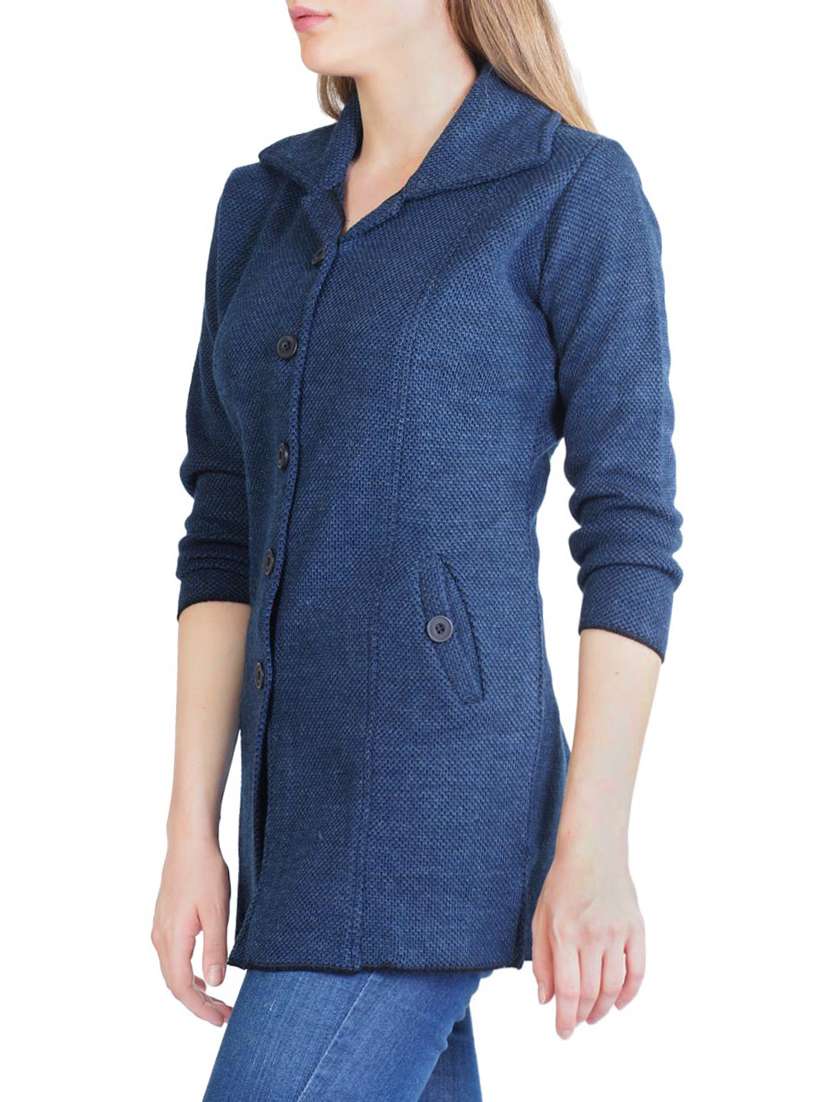blue self design full sleeves coatigan - 14491254 - Standard Image - 1