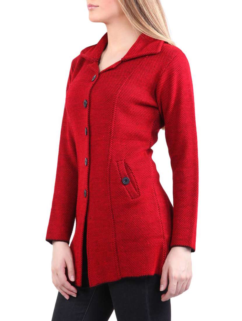 red self design full sleeves coatigan - 14491258 -  Standard Image - 1