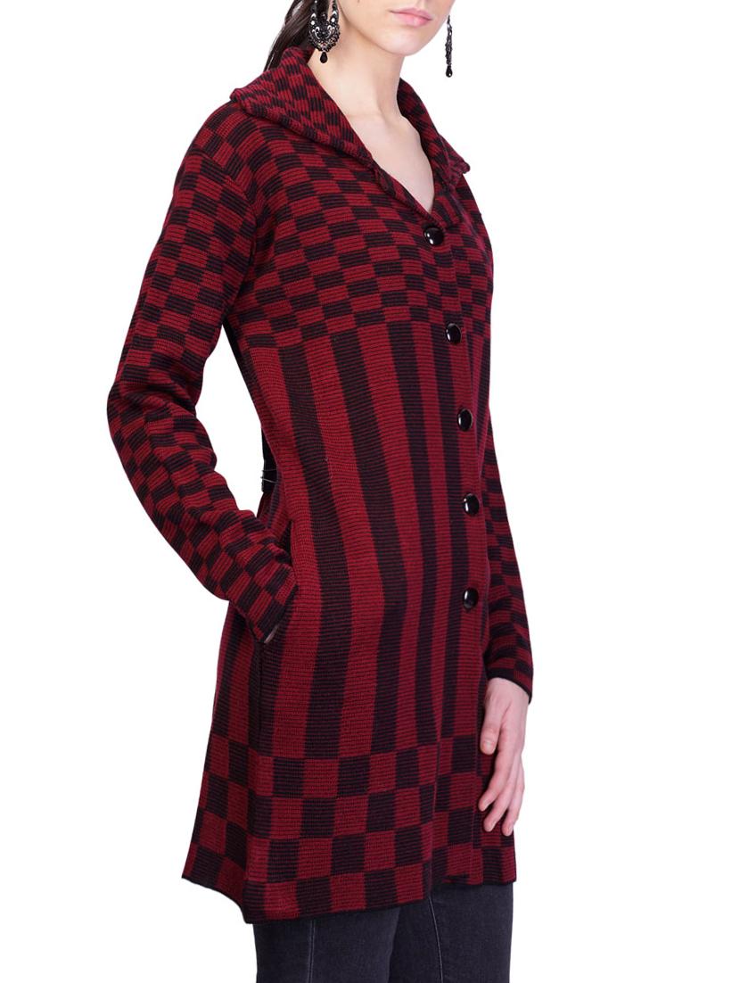 red self design full sleeves coatigan - 14491282 - Standard Image - 1