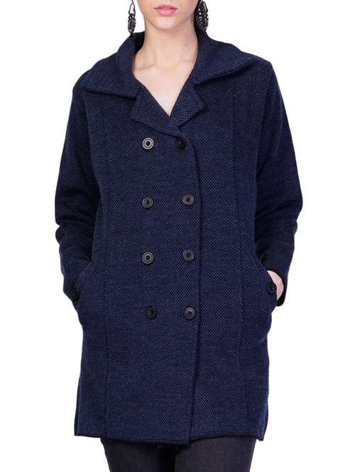 blue self design full sleeves coatigan - 14491326 -  Standard Image - 0