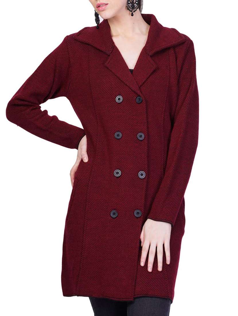 maroon self design full sleeves coatigan