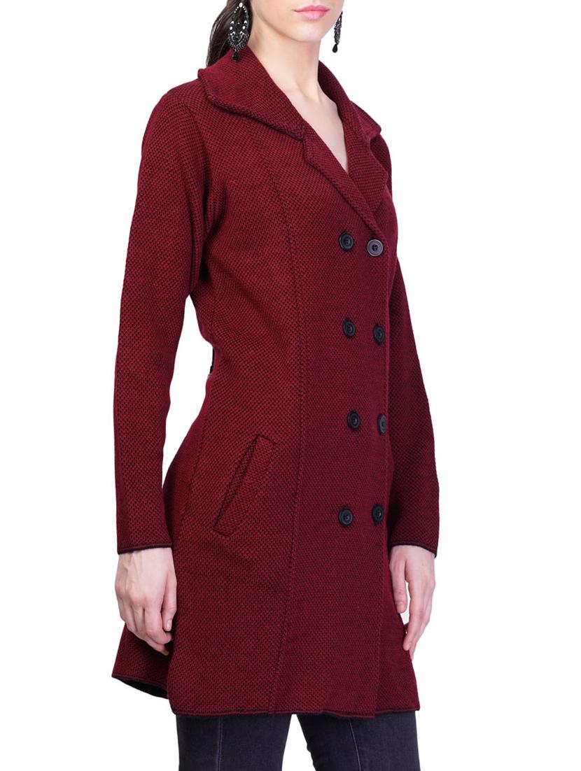 maroon self design full sleeves coatigan - 14491334 - Standard Image - 1