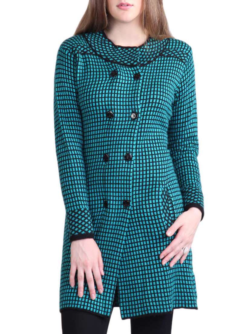 women turquoise full sleeves coatigan