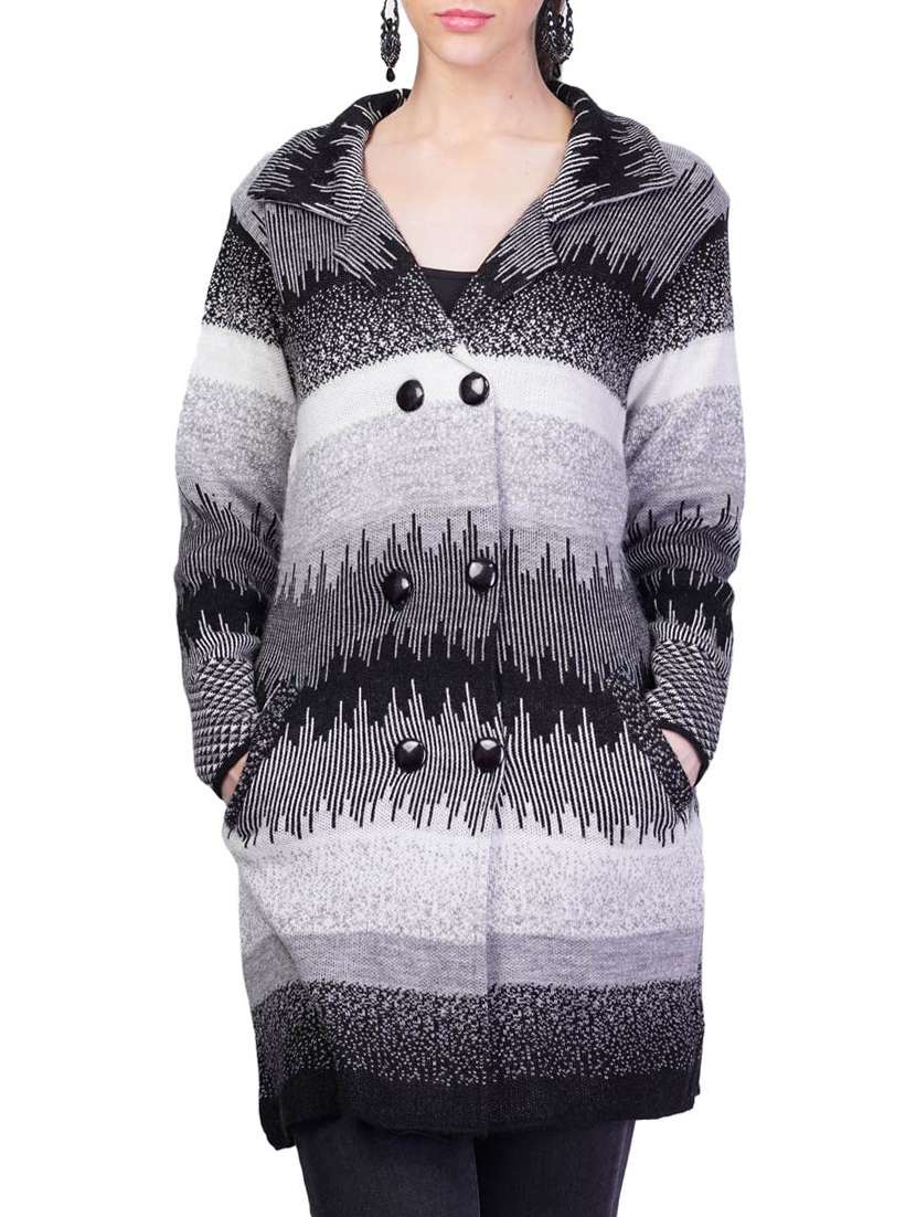 women grey full sleeves coatigan