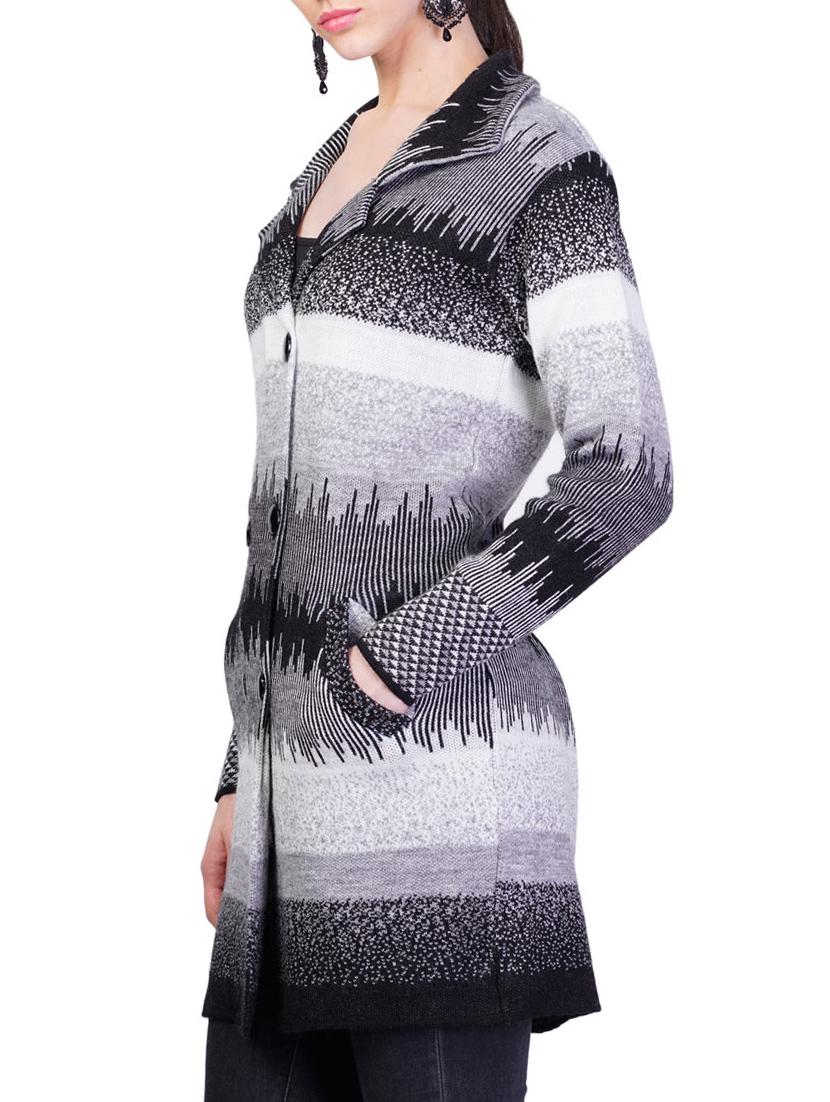 women grey full sleeves coatigan - 14491478 -  Standard Image - 1