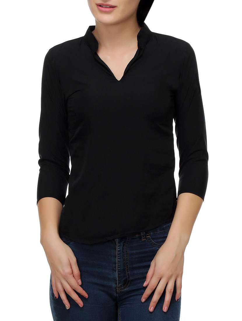 women's straight mandarin neck top