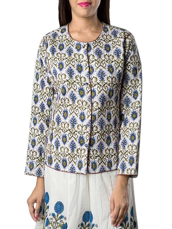 pink lemon multi colored cotton quilted jacket