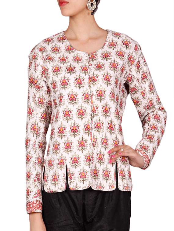 pink lemon white cotton quilted jacket