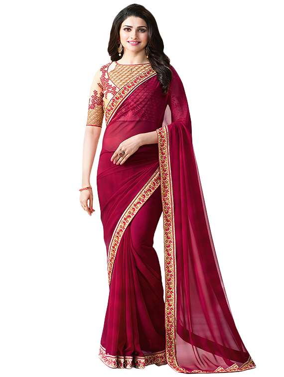 magenta georgette bordered saree with blouse