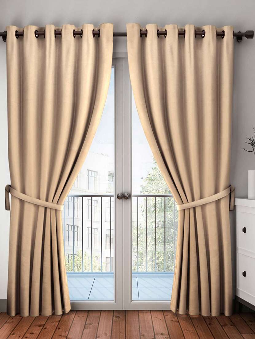 beige solid premium blackout door curtain