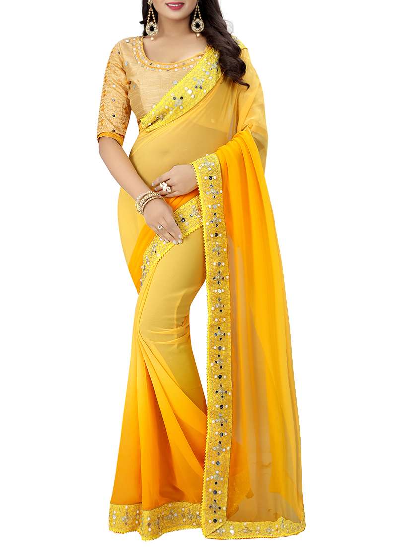 yellow bordered saree with blouse