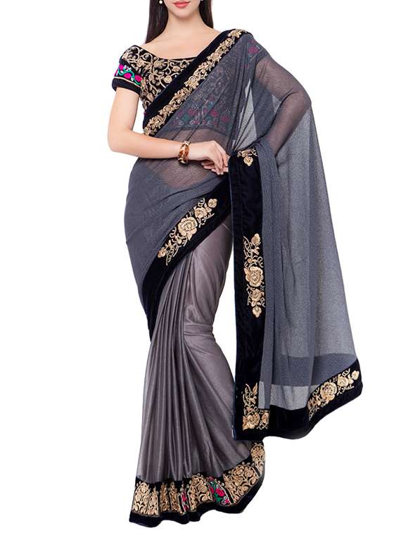 grey bordered saree with blouse