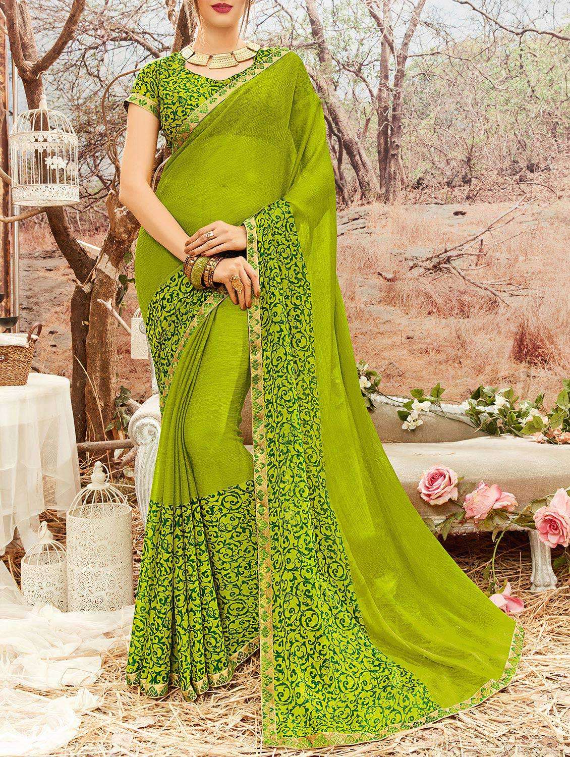 women's floral green colored saree