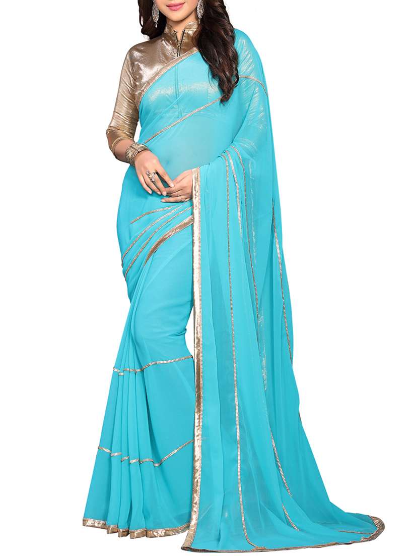 sky blue bordered saree with blouse