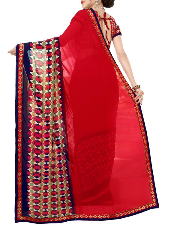 women's geometric red colored saree with blouse - 14521103 - Standard Image - 1