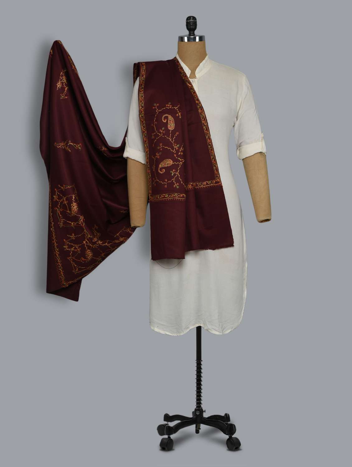 brown embroidered shawl