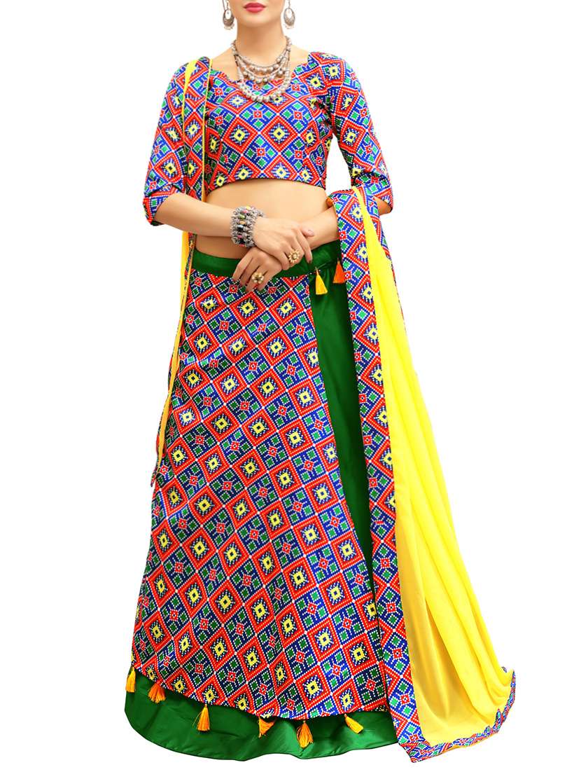 multi colored silk flared lehenga