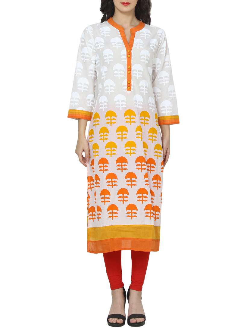 orange cotton straight kurta