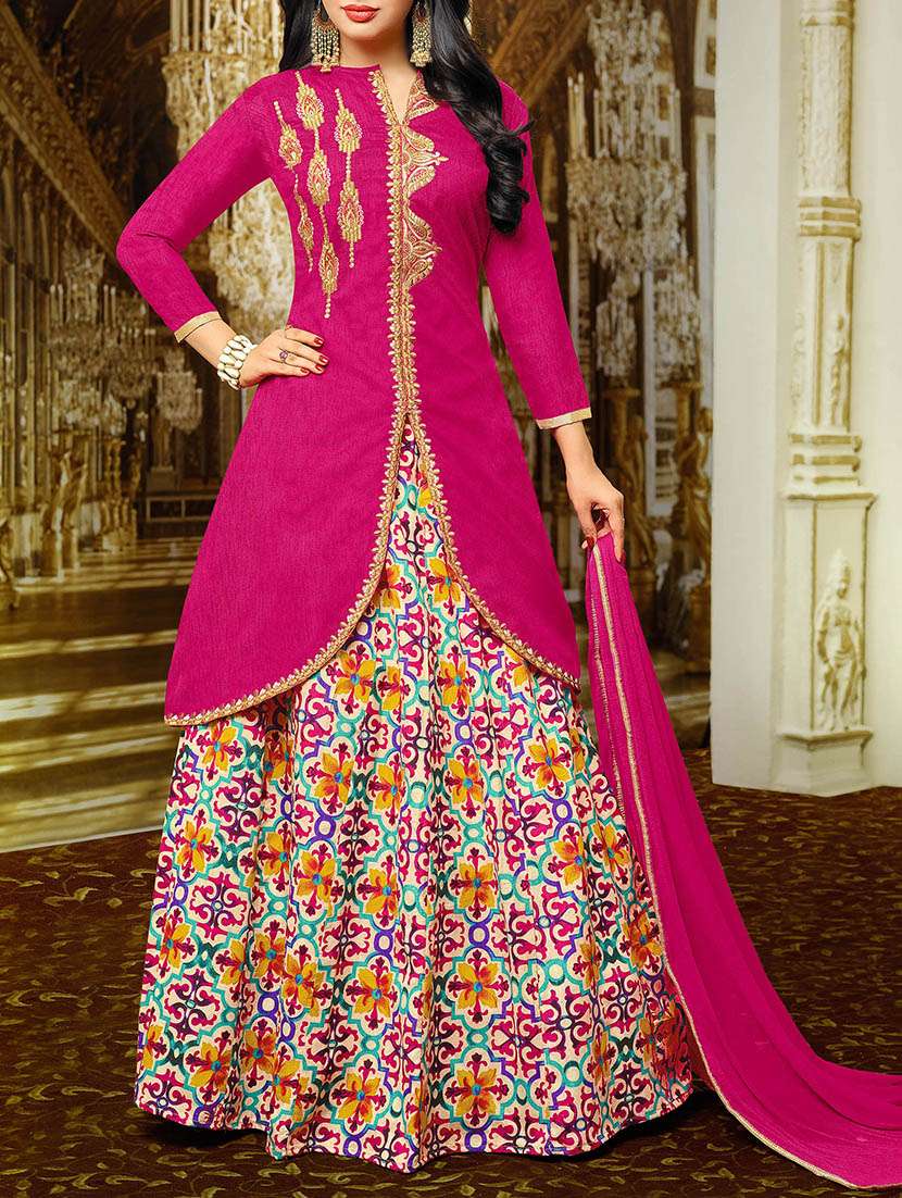 pink semi-stitched lehenga jacket