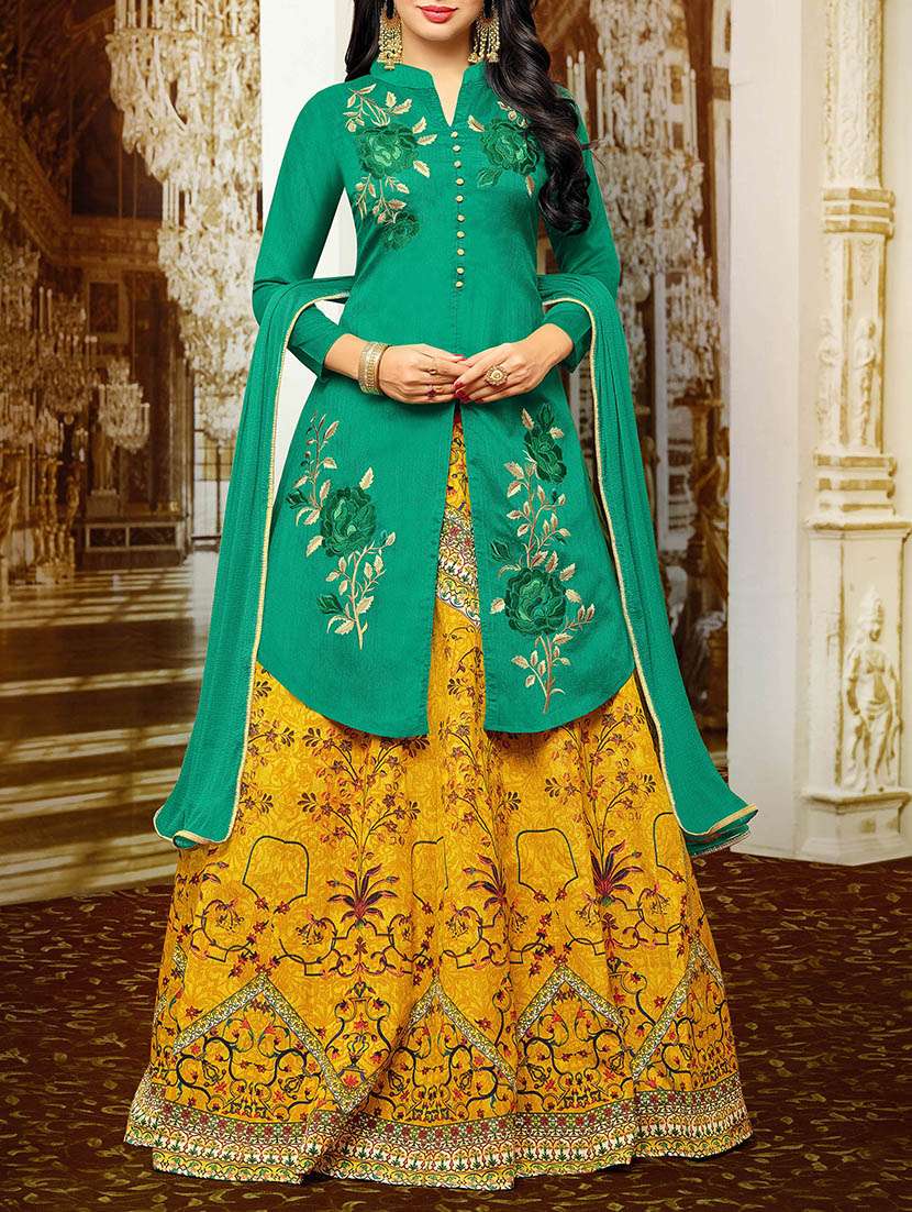 green semi-stitched lehenga jacket