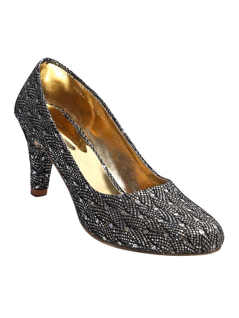 black fabric slip on pumps