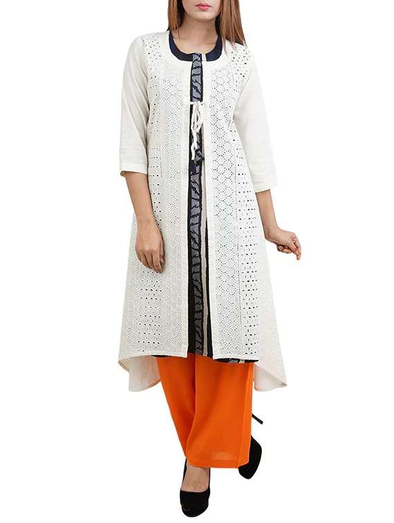 white cotton high-low kurta