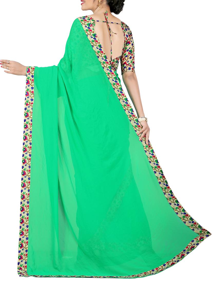 green bordered saree with blouse - 14551269 - Standard Image - 1