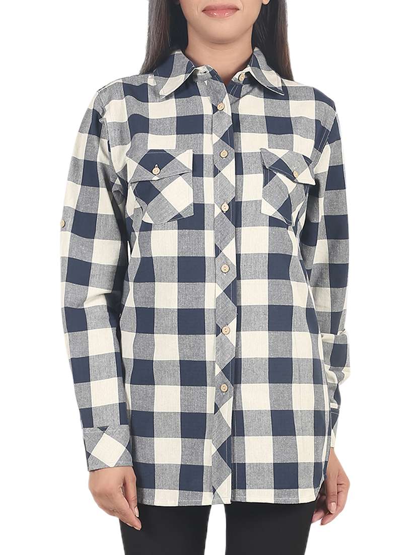 blue checkered cotton shirt