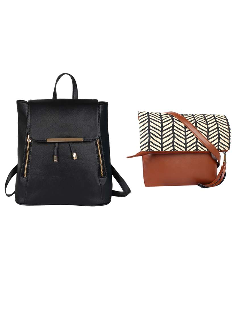 multi colored leatherette  regular sling bag and back pack