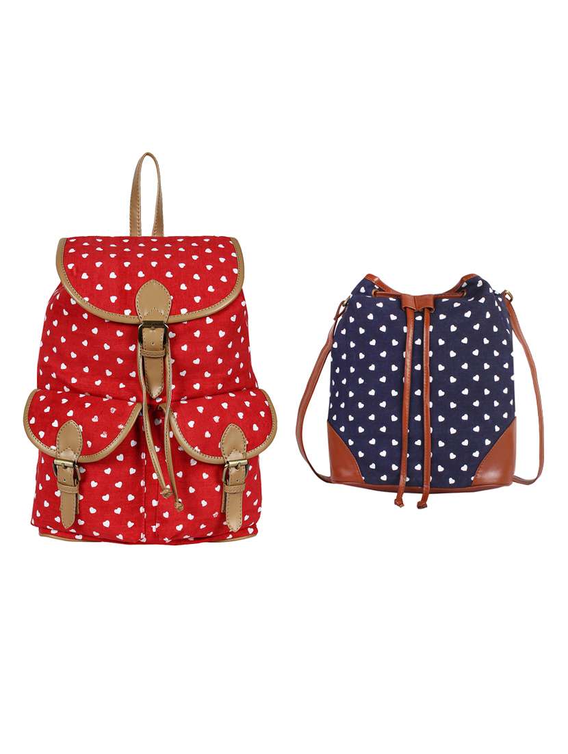 multi colored canvas regular sling bag and backpack