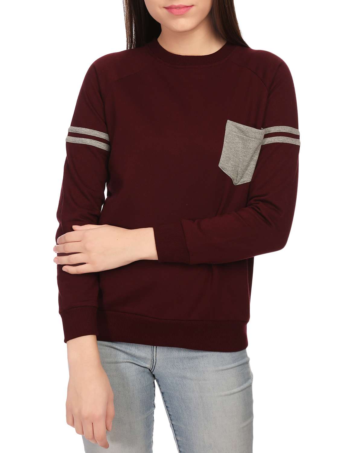 maroon cotton solid sweatshirt