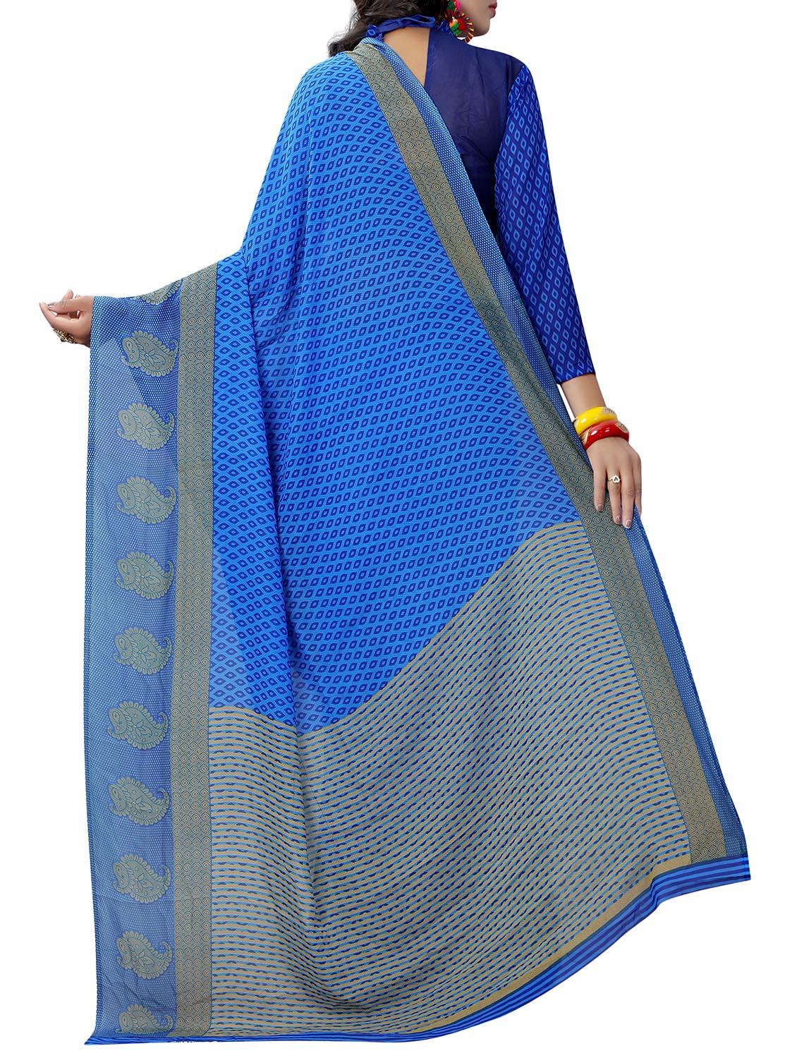 blue georgette printed saree with blouse - 14557032 - Standard Image - 1