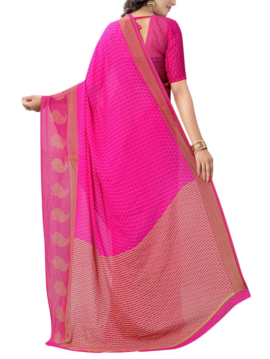 pink georgette printed saree with blouse - 14557033 - Standard Image - 1