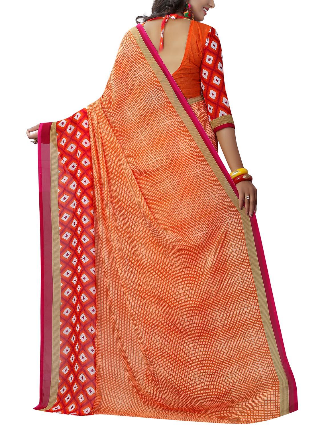 orange georgette printed saree with blouse - 14557037 - Standard Image - 1