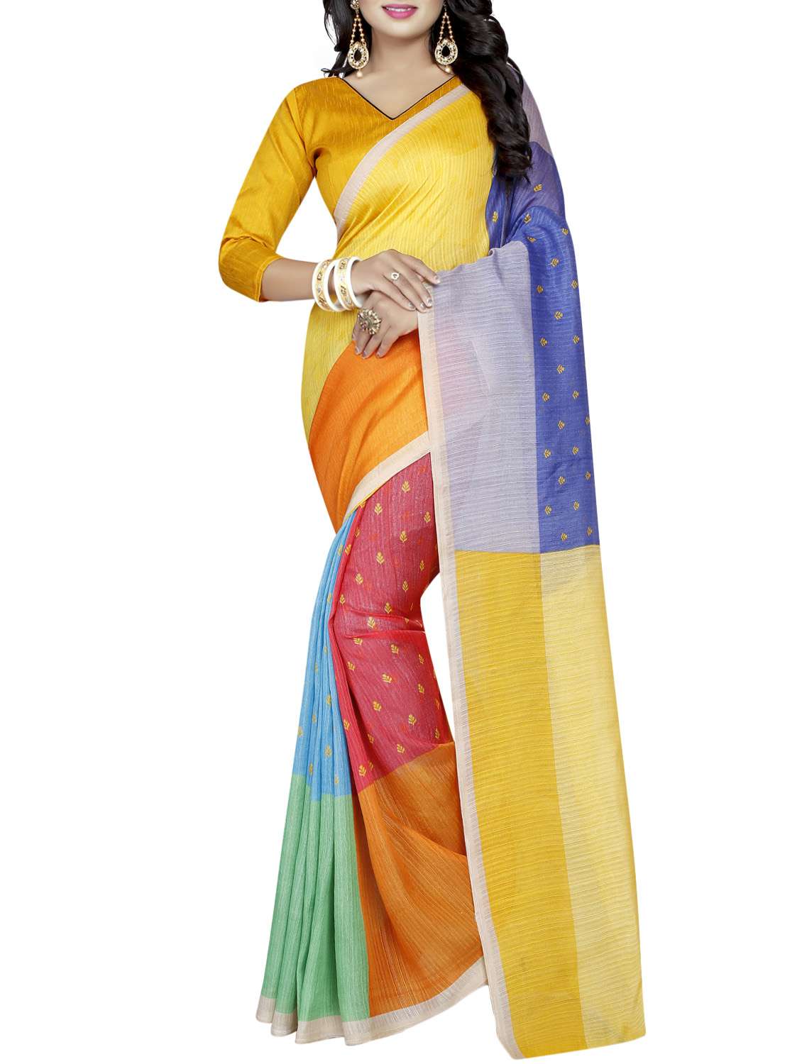 multicolored printed saree with blouse