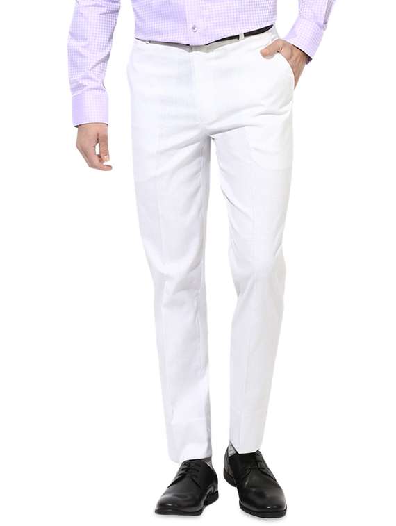 white solid blend flat front formal trouser
