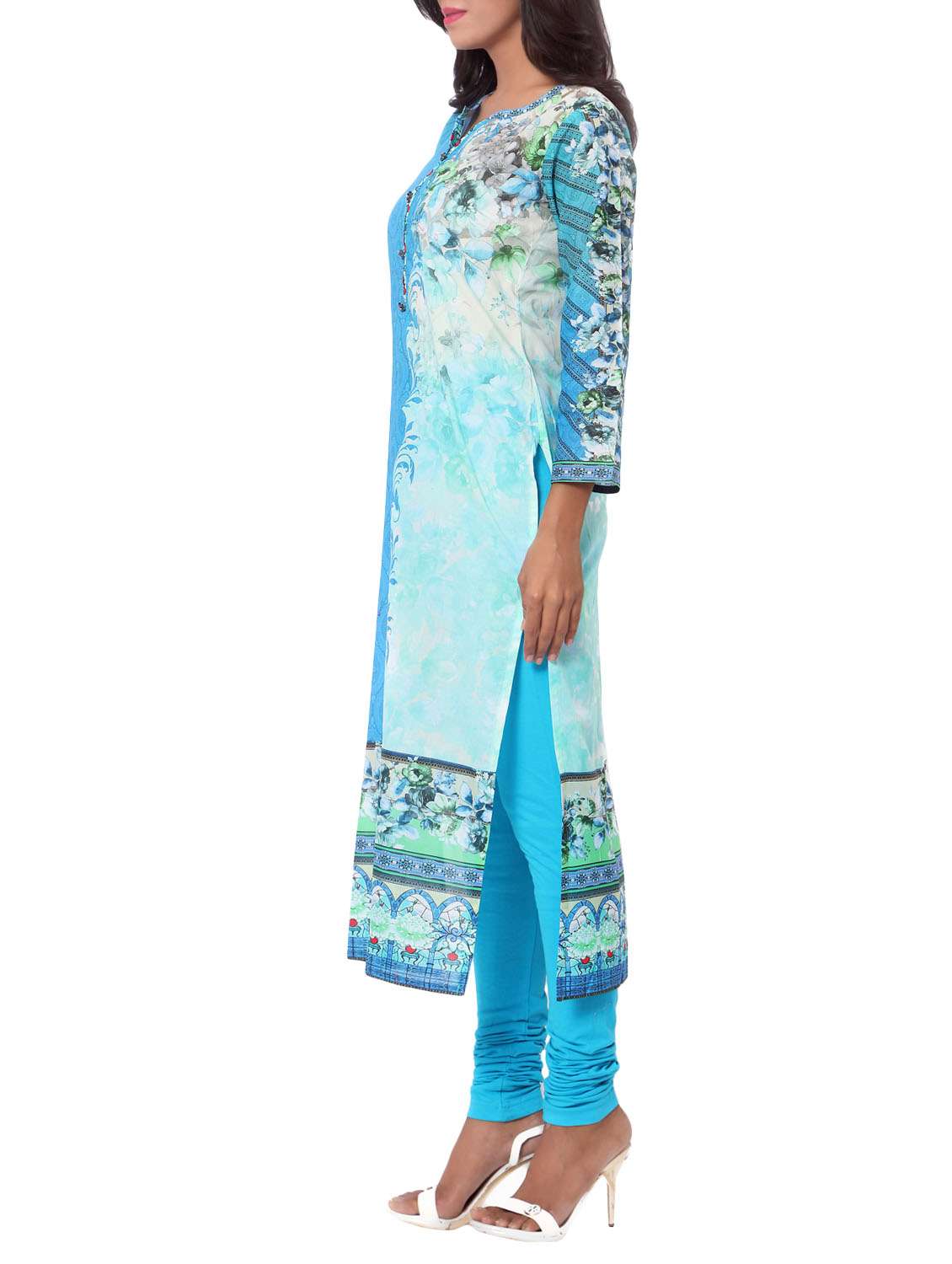 sky blue cotton straight kurta - 14559442 -  Standard Image - 1