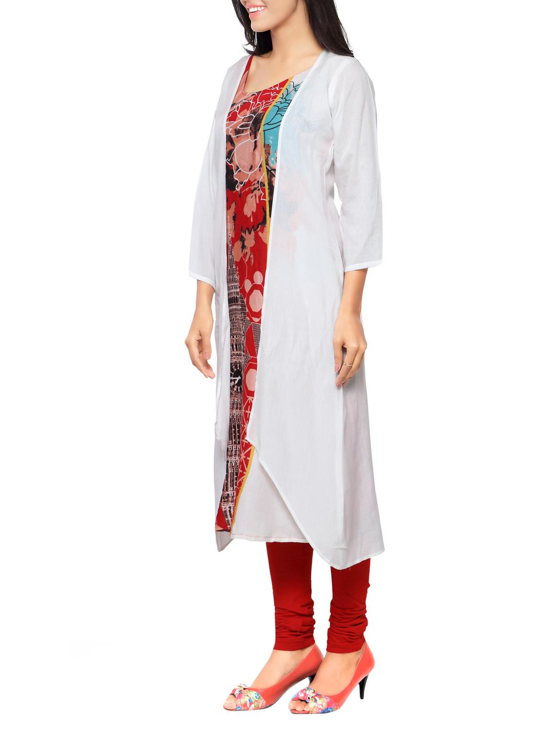 white rayon layered kurta - 14559466 - Standard Image - 1