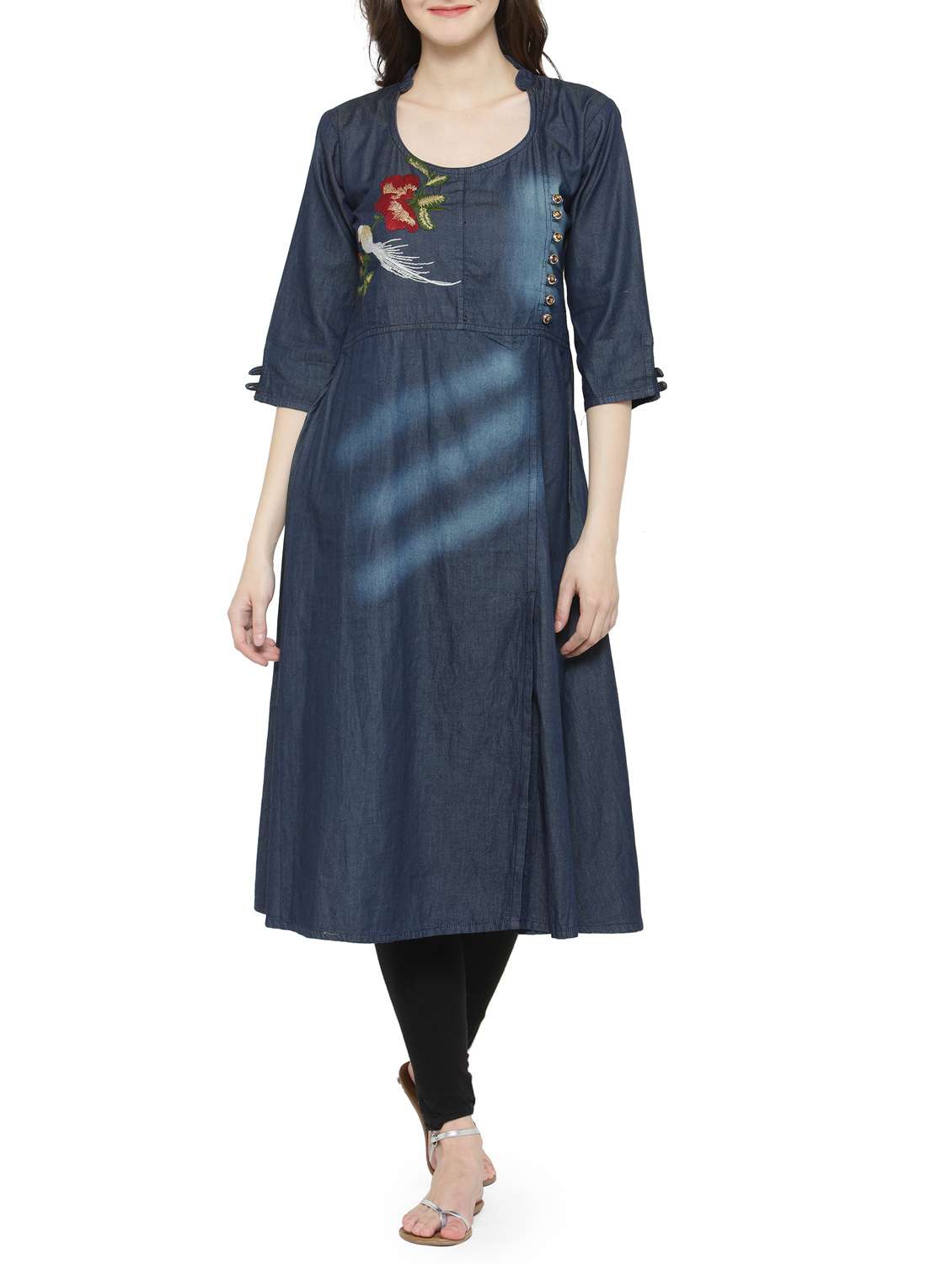 blue denim a-line kurta
