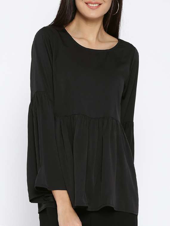 women solid bell sleeves flared top - 14562638 -  Zoom Image - 0