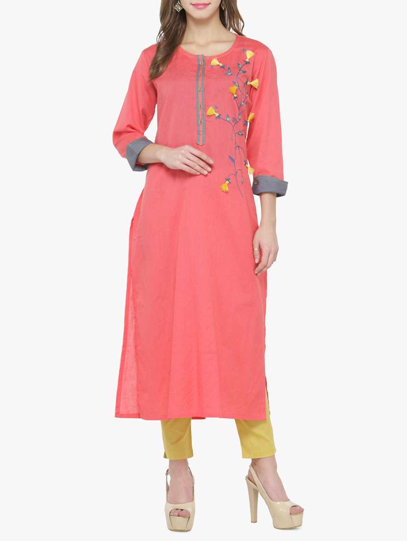 pink cotton straight  kurta