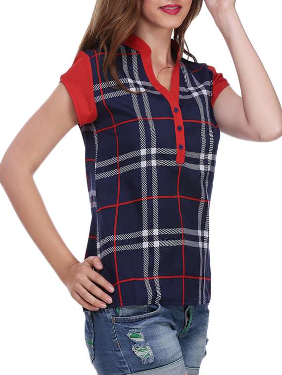 navy blue checkered top - 14563392 -  Standard Image - 1