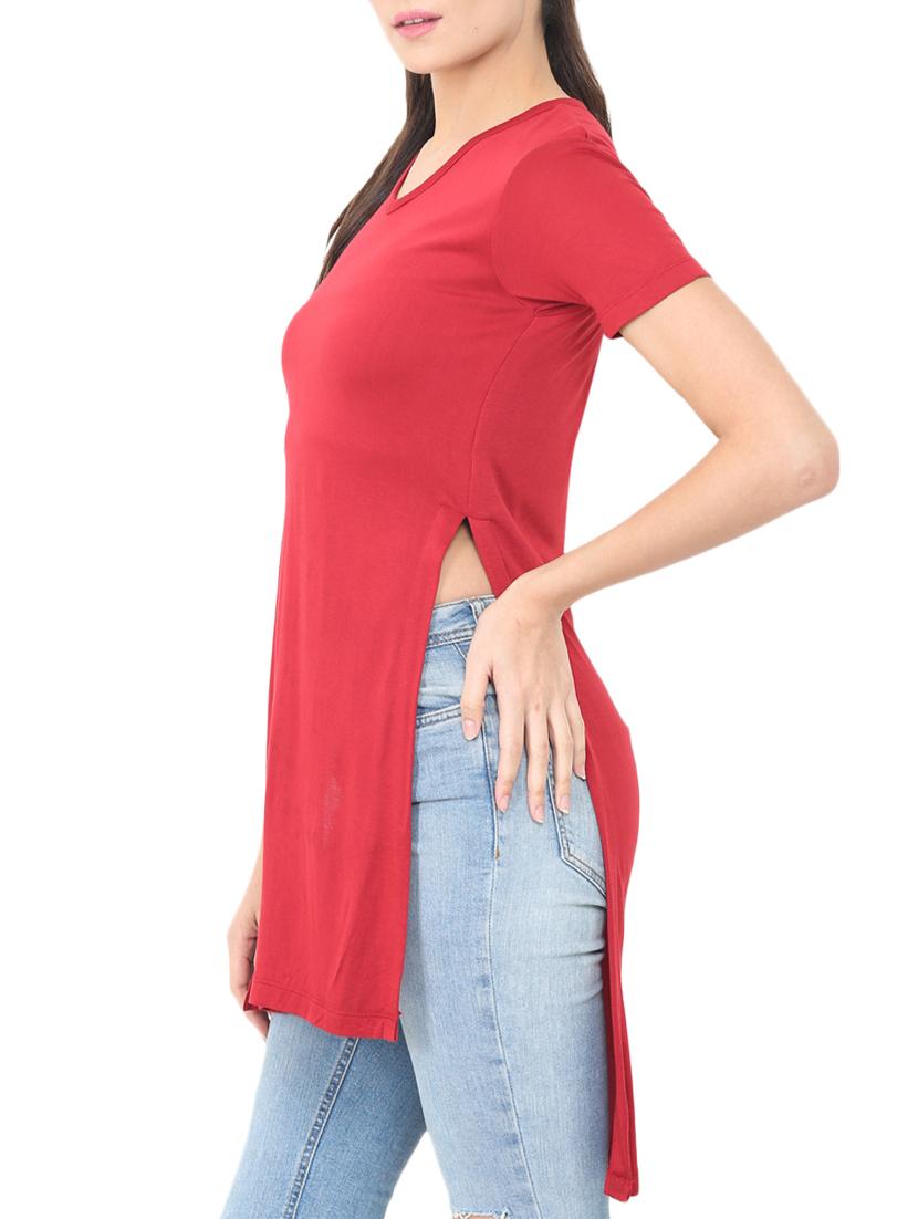solid red solid high low tunic - 14564706 - Standard Image - 1