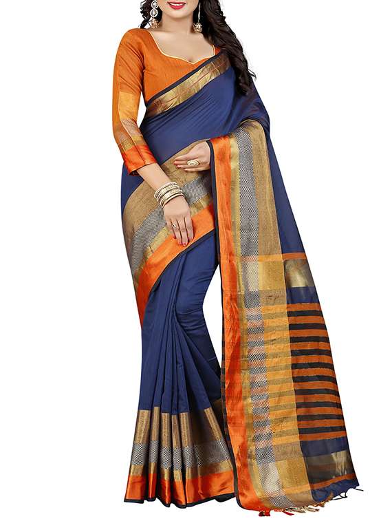 blue bordered saree with blouse