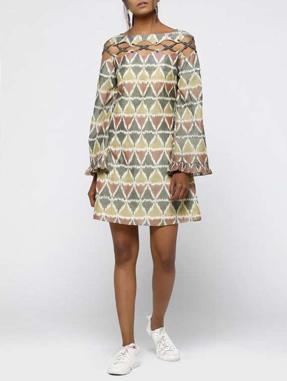 green printed cotton shift dress