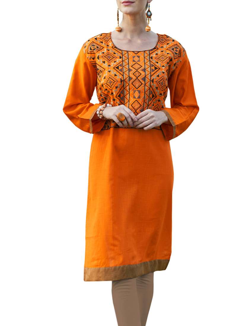 orange khadi straight kurta