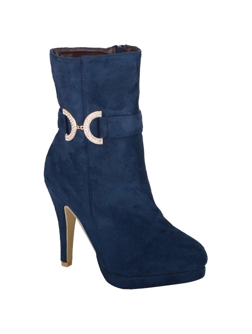 blue suede  ankle  boot