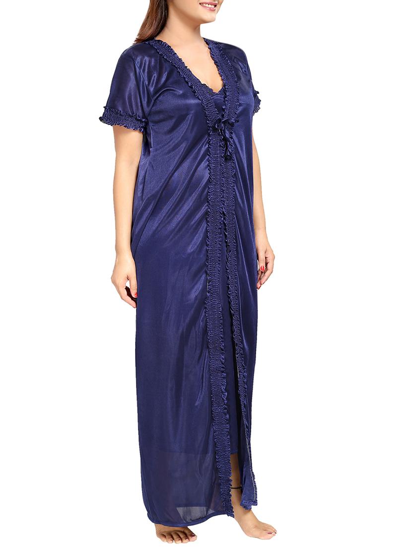 navy blue satin nightwear set - 14574198 -  Standard Image - 1