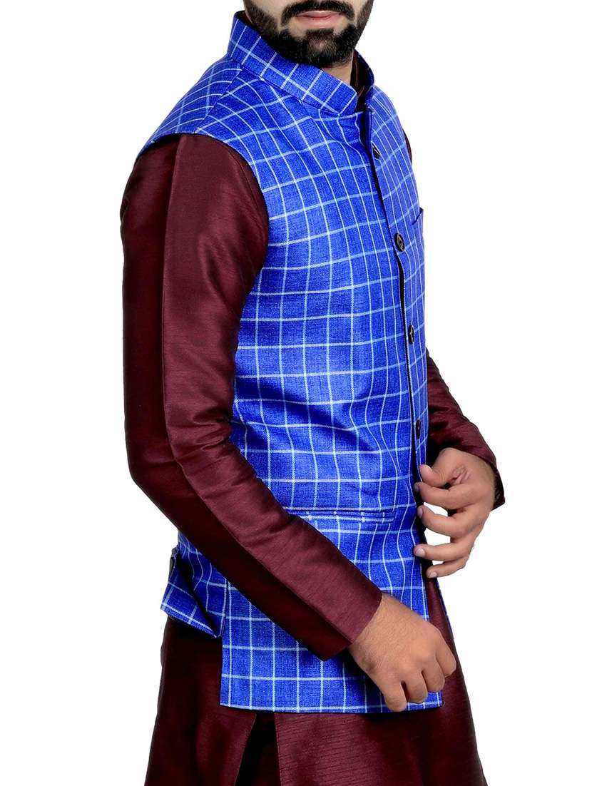 blue cotton nehru jacket - 14574569 -  Standard Image - 1
